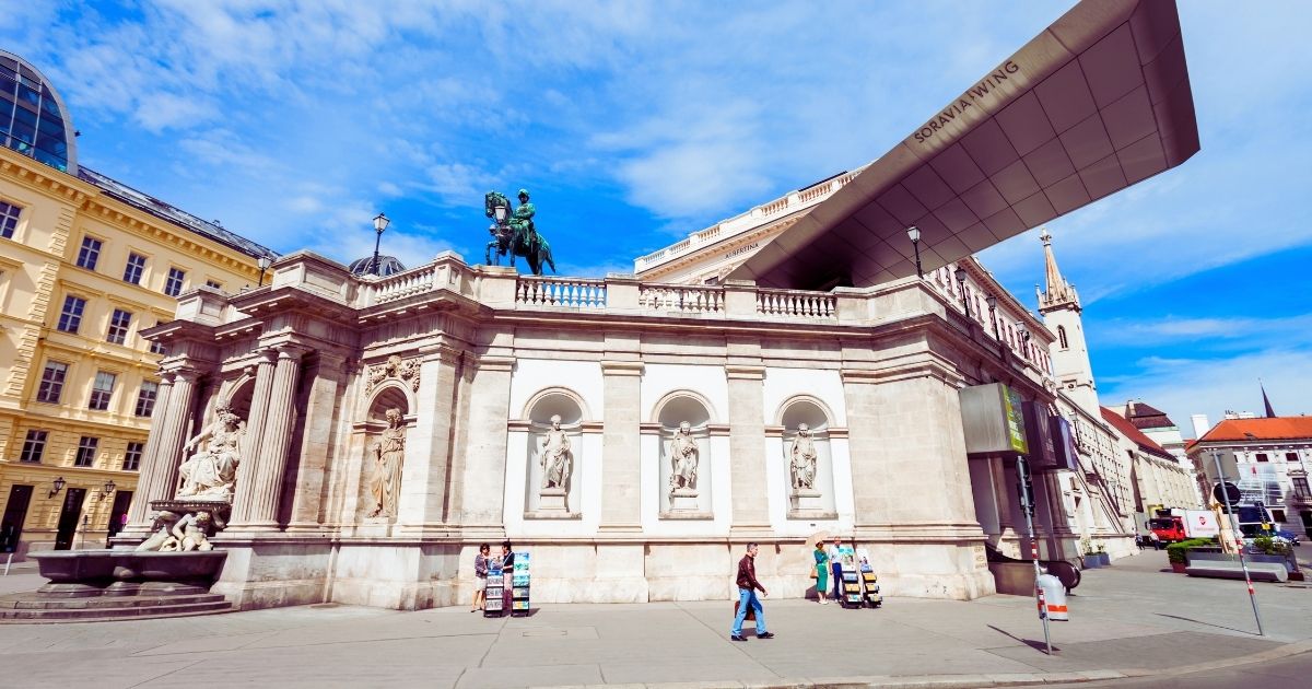 Albertina Museum Vienna entrance with the equestrian statue of Archduke Albrecht